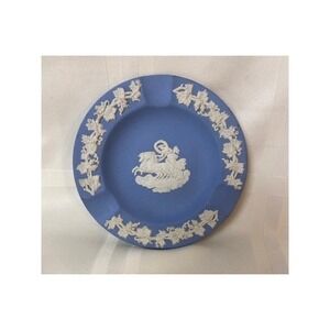 Wedgwood Blue Jasperware Ashtray Chariot Scene Grapevine Border Made in England